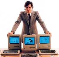 Steve Jobs presenting the original Macintsoh computer in 1984.