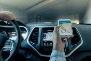 Driving with GPS in hand